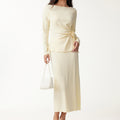 Beige Straight Cut Midi Skirt Two Piece Set