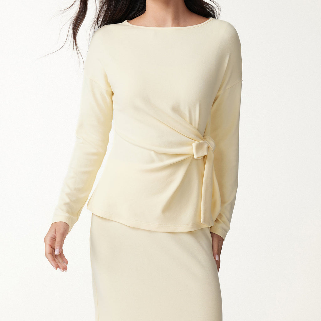 Beige Straight Cut Midi Skirt Two Piece Set