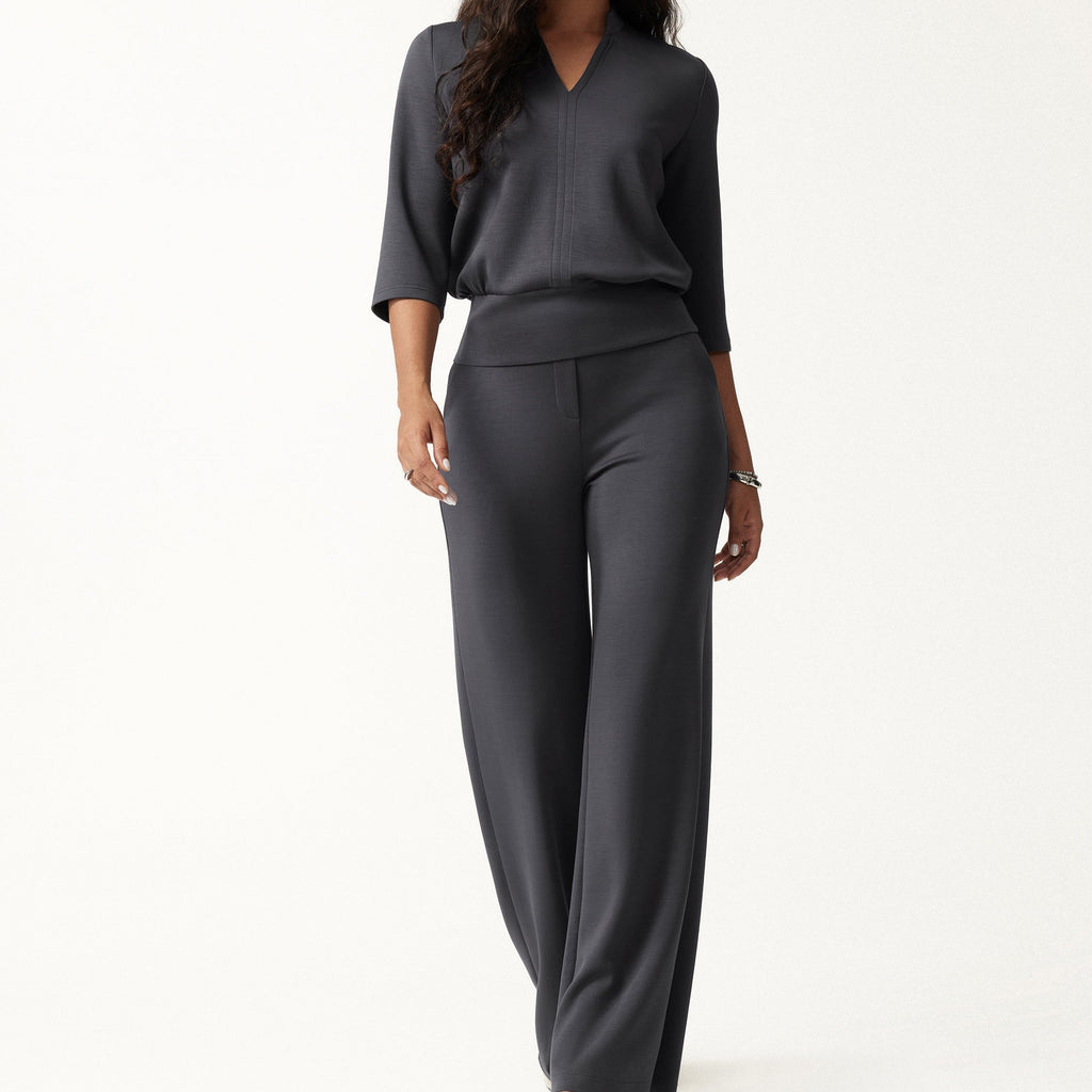 Dark Gray Three Quarter Sleeve Top and Wide Leg Trousers Set