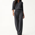 Dark Gray Three Quarter Sleeve Top and Wide Leg Trousers Set