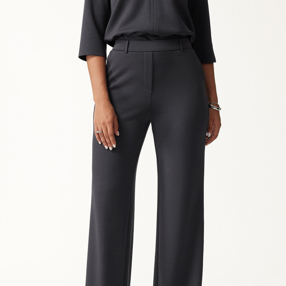 Dark Gray Three Quarter Sleeve Top and Wide Leg Trousers Set