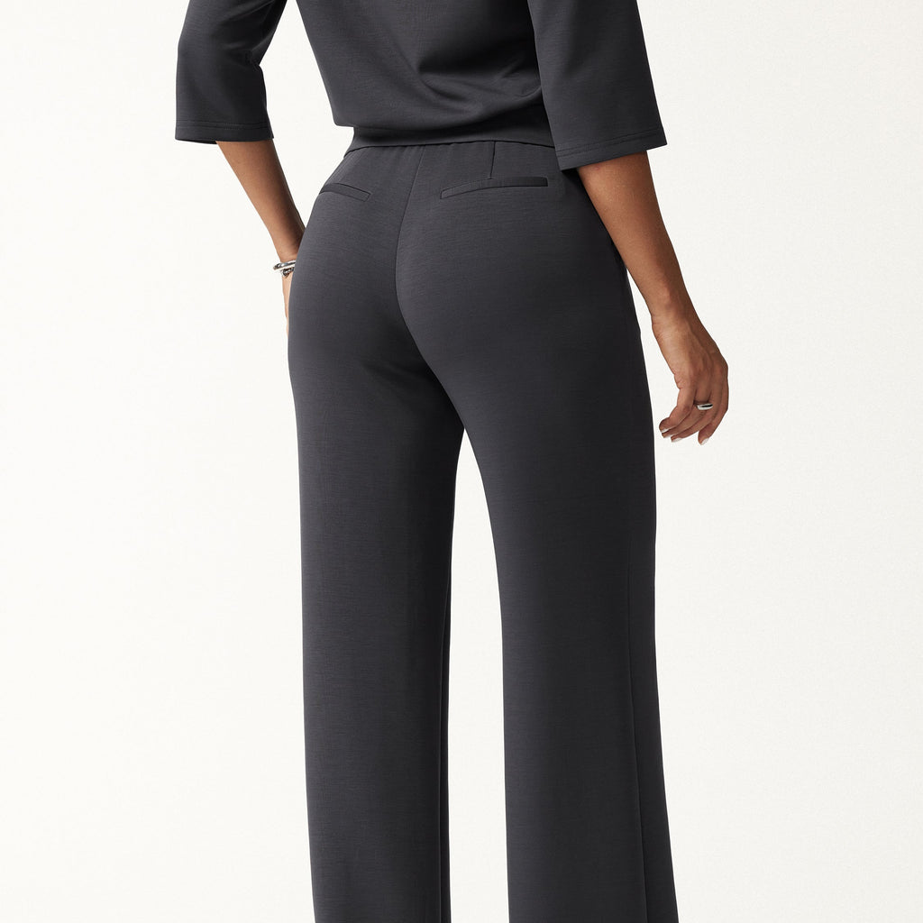 Dark Gray Three Quarter Sleeve Top and Wide Leg Trousers Set