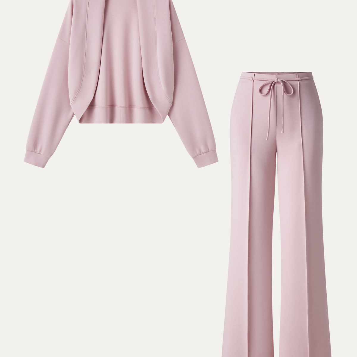 Pink Cardigan and Drawstring Wide Leg Pants Set