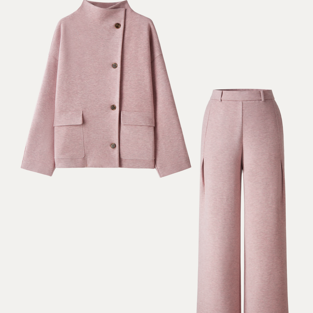 Pink Two Piece Set with Stand Collar and Buttons