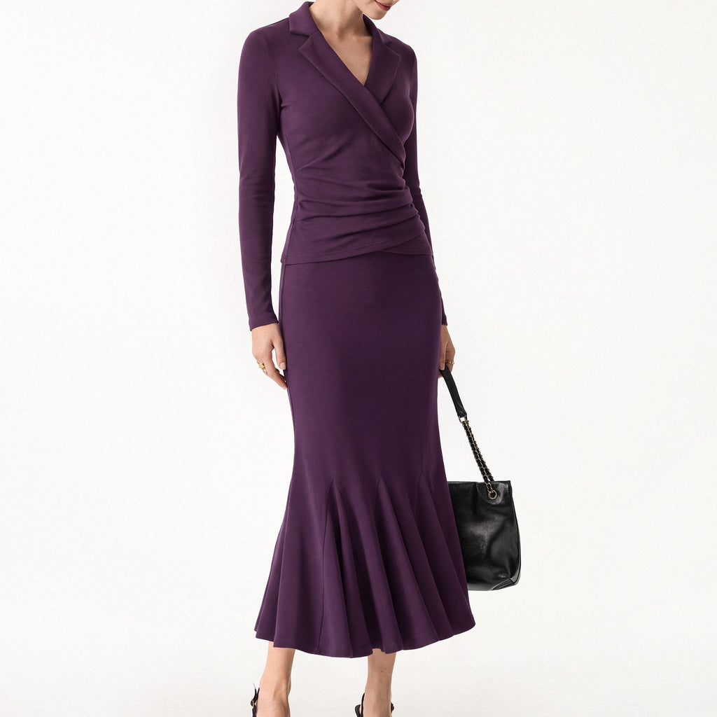 Purple Rap Style Top and Fishtail Midi Skirt Two Piece Set