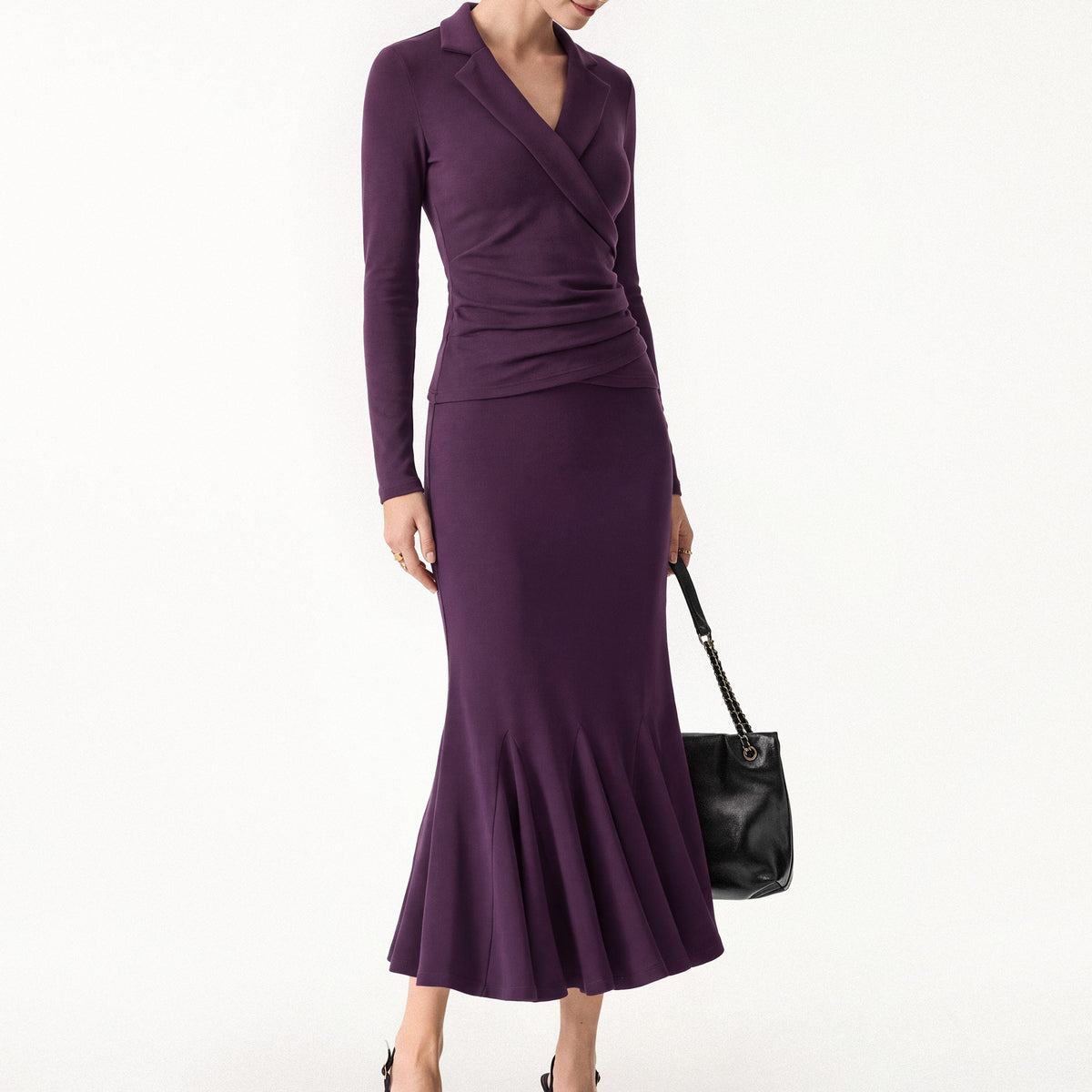 Purple Rap Style Top and Fishtail Midi Skirt Two Piece Set