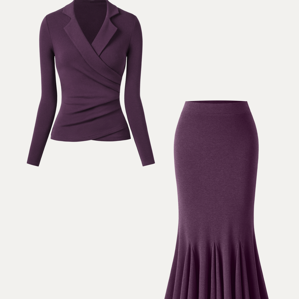 Purple Rap Style Top and Fishtail Midi Skirt Two Piece Set