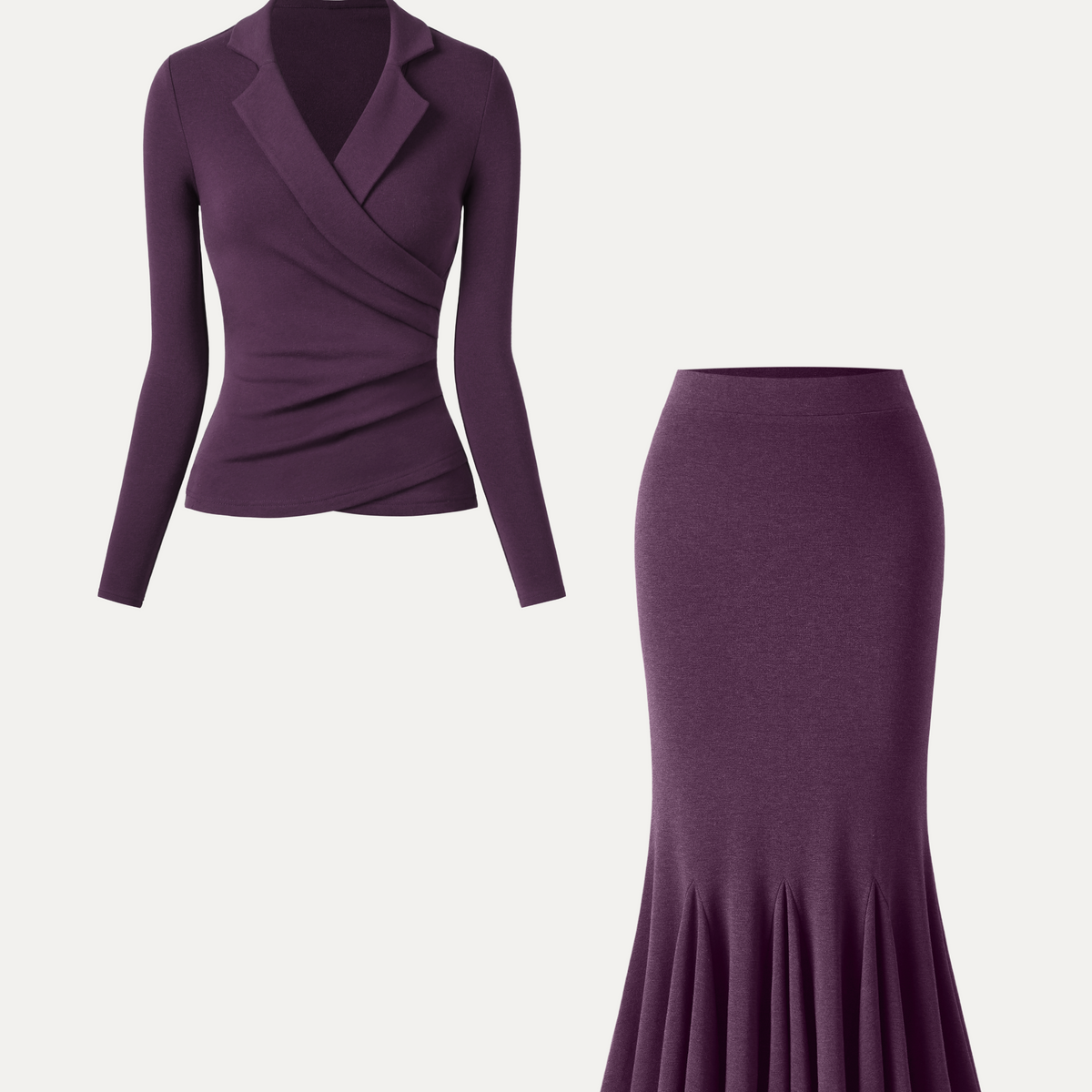 Purple Rap Style Top and Fishtail Midi Skirt Two Piece Set