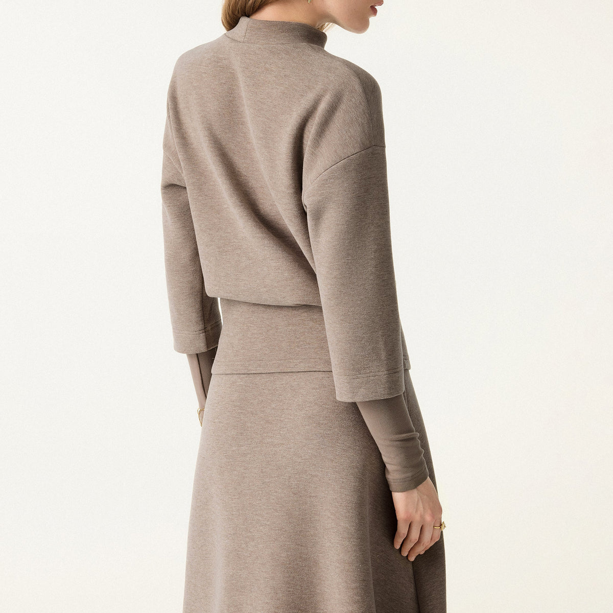 Taupe Mock Neck Knit Top and Wide Leg Trousers Set