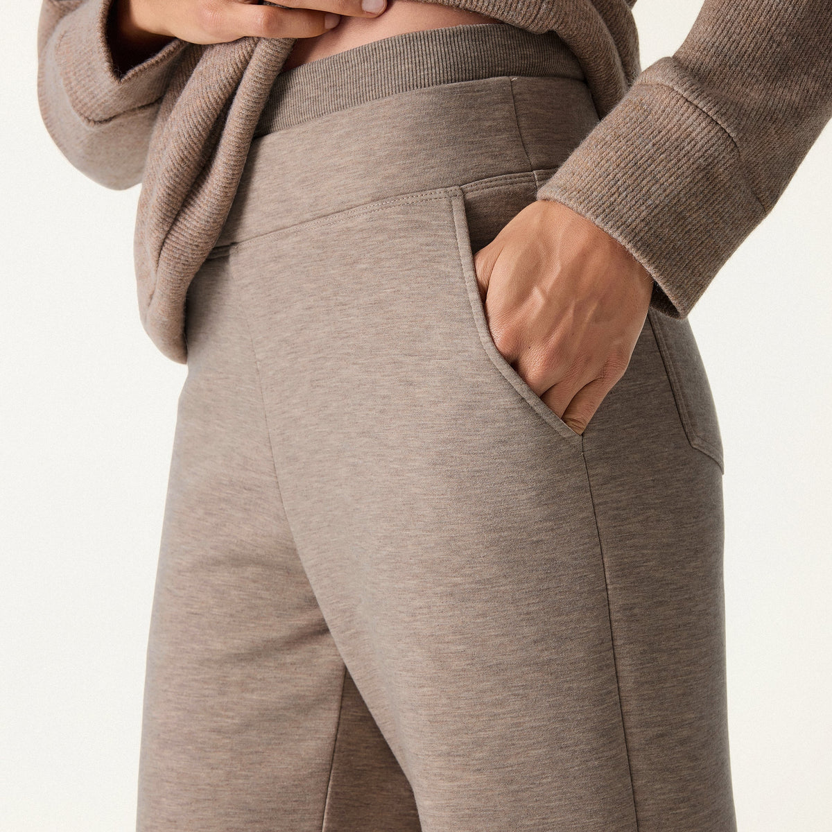 Taupe Mock Neck Knit Top and Wide Leg Trousers Set