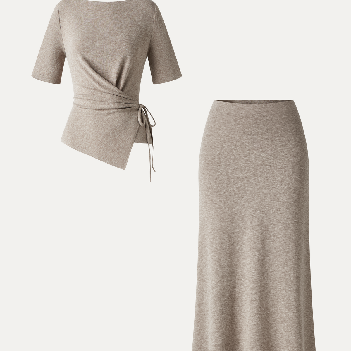 Taupe Two Piece Set Featuring A Round Neck